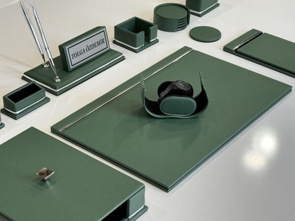 FIRSAT PREMİUM Muhteşem Pastel Yeşil Deri Krom Makyaj Saat Kutulu alt iç yapı Kadife EL YAPIMI VIP Sümen Makam Takımı