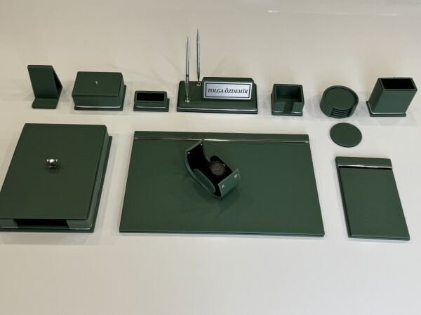 FIRSAT PREMİUM Muhteşem Pastel Yeşil Deri Krom Makyaj Saat Kutulu alt iç yapı Kadife EL YAPIMI VIP Sümen Makam Takımı