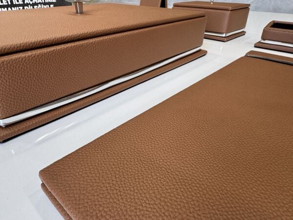 Muhteşem Deri Taba Krom Makyaj Saat Kutulu alt iç yapı Kadife EL YAPIMI VIP Sümen Makam Takımı